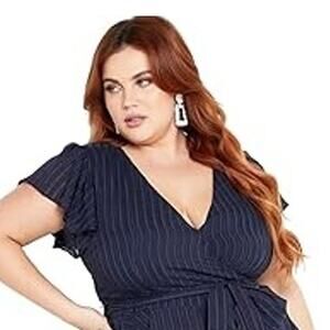 NWT City Chic 18 Top Blouse Wrap Ruffle Flutter Sleeve V-neck Tie Waist